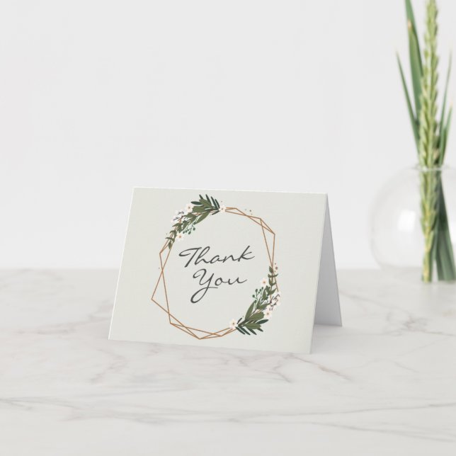 Modern Botanical Greenery Geometric Wedding Thank You Card (Front)