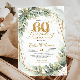 Modern botanical greenery leaf gold 60th birthday invitation