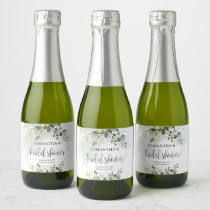 Modern botanical greenery leaf gold Bridal Shower Sparkling Wine Label