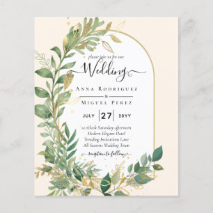 Modern Botanical Greenery Leaf Gold Wedding Invite Flyer