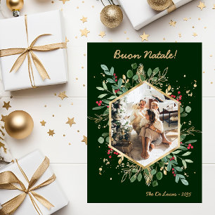 Modern Botanical Greenery Photo Buon Natale Holiday Card
