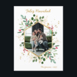 Modern Botanical Greenery Photo Feliz Navidad Holiday Postcard<br><div class="desc">This modern watercolor botanical greenery and berries photo holiday postcard with a photo in the centre of the front and the words "Feliz Navidad" in a modern script font in gold above the photo and your family name and the year in the same script font in gold below the photo...</div>