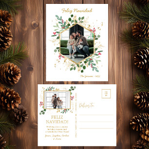 Modern Botanical Greenery Photo Feliz Navidad Holiday Postcard