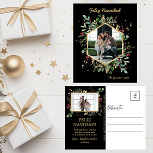 Modern Botanical Greenery Photo Feliz Navidad Holiday Postcard