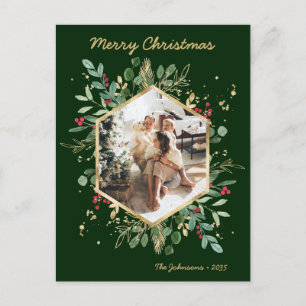 Modern Botanical Greenery Photo Holiday Postcard