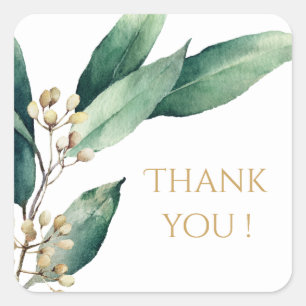 Modern botanical greenery rustic wedding favour square sticker