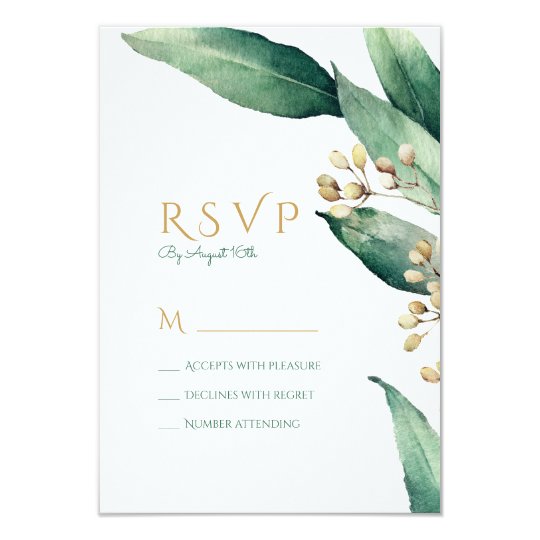 Modern botanical greenery rustic wedding RSVP Card