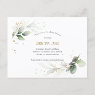 Modern, Botanical, Greenery, watercolor, Baby Girl Invitation Postcard