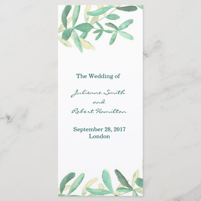 Modern Botanical Greenery Wedding Ceremony Program (Front)