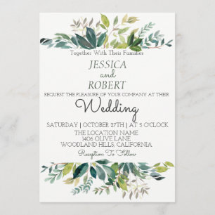 Modern Botanical Greenery Wedding Invitation