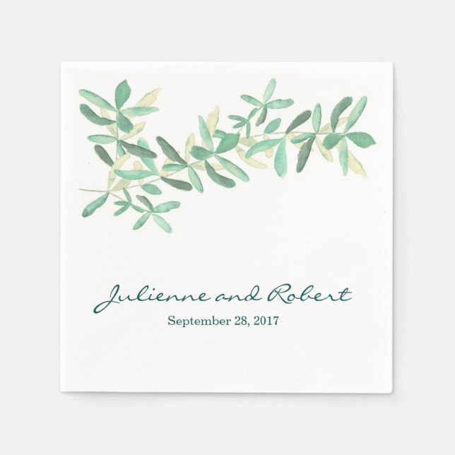 Modern Botanical Greenery Wedding Napkins (Front)