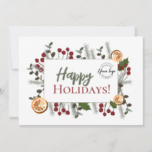 Modern Botanical Happy Holidays Business Logo xmas Holiday Card