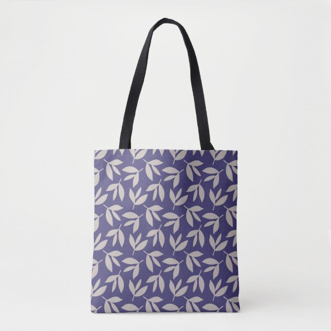 Modern botanical inspire blue & grey tote bag (Front)