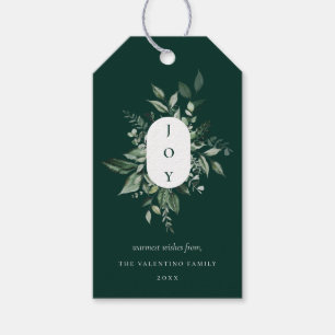 Modern Botanical Joy Emerald Holiday Gift Tags