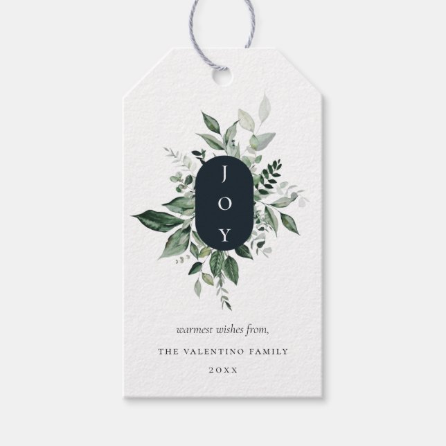 Modern Botanical Joy Holiday Gift Tags (Front)