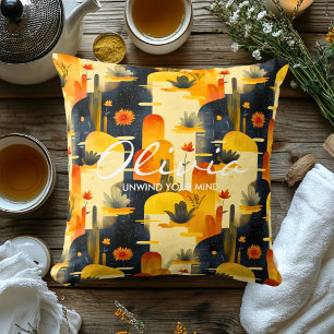Modern Botanical Landscape Pattern in Warm Yellow  Throw Pillow