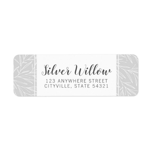 Modern Botanical Leaf Branch Silver Return Address (Front)