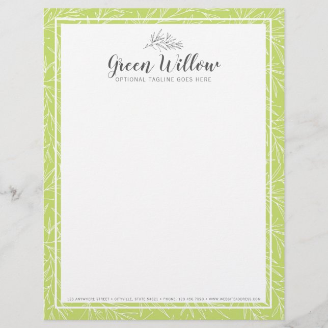 Modern Botanical Leaf Branches Greenery Minimalist Letterhead (Front)