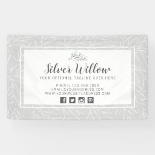 Modern Botanical Leaf Branches Silver Minimalist Banner