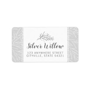 Modern Botanical Leaf Branches Silver Minimalist Label