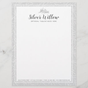 Modern Botanical Leaf Branches Silver Minimalist Letterhead