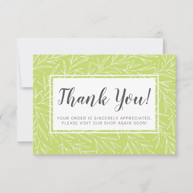 Modern Botanical Leaf Green Minimalist Thank You Card (Front)