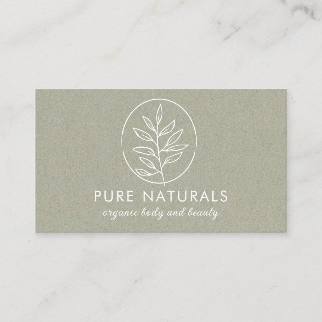 Modern Botanical Leaf Logo Simple Natural Green  Business Card (Front)
