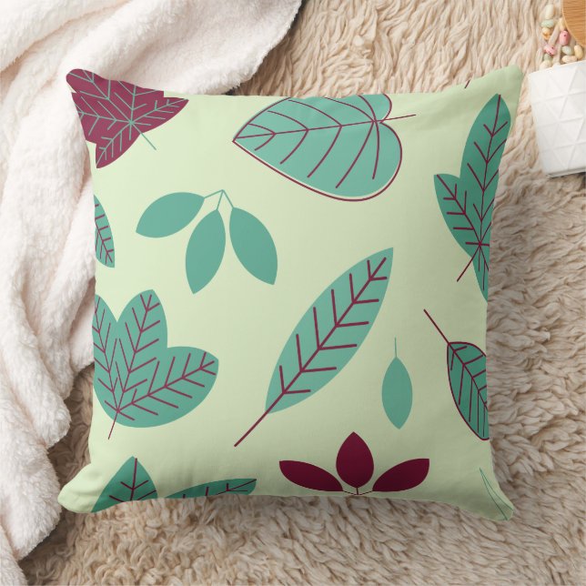 Modern Botanical Leaf Pattern Throw Pillow (Blanket)