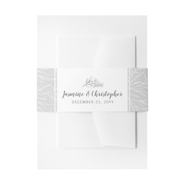 Modern Botanical Leaf Silver Wedding Invitation Belly Band (Front Example)