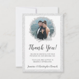 Modern Botanical Leaf Silver Wreath Thank You Card