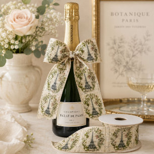 Modern Botanical Leaves French Paris Eiffel Tower Satin Ribbon
