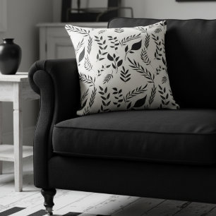 Modern Botanical Leaves Pattern White Throw Pillow