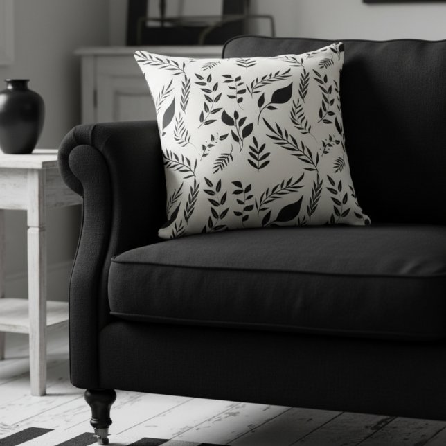 Modern Botanical Leaves Pattern White Throw Pillow (Creator Uploaded)