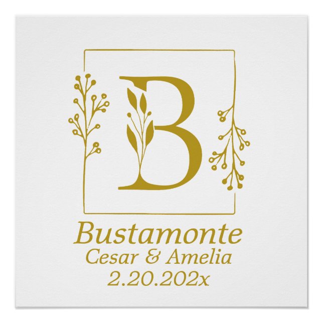 Modern Botanical Letter B Personalized Poster (Front)