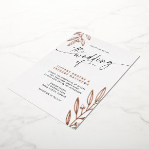 Modern Botanical Line Art Wedding Foil Invitation
