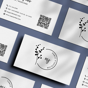 Modern Botanical Logo Elegant Script QR Code Business Card