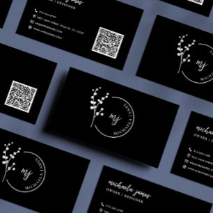 Modern Botanical Logo Elegant Script QR Code Business Card