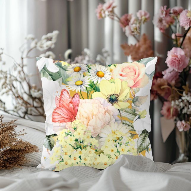 Modern Botanical Lush Floral Pattern Dark Mustard Throw Pillow (Creator Uploaded)