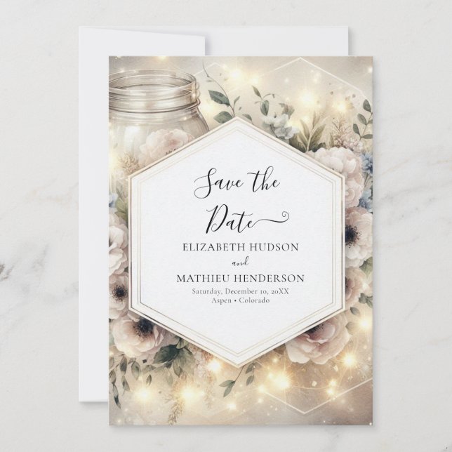  Modern Botanical Mason Jar Wedding Save The Date (Front)