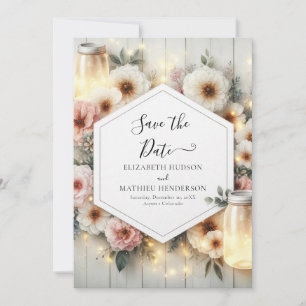 Modern Botanical Mason Jar Wedding Save The Date