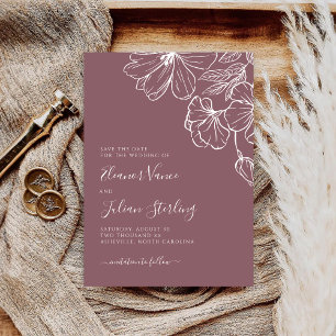 Modern Botanical Mauve & White Line Art Save The Date