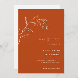 Modern Botanical Minimal Leaf Rust Terracotta  Save The Date