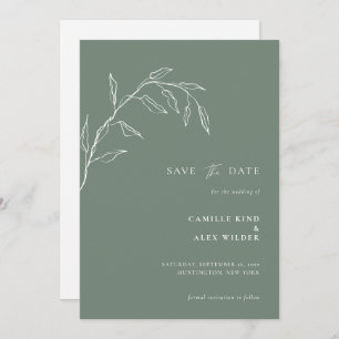 Modern Botanical Minimal Leaf Wedding Sage Save The Date