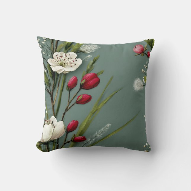 Modern Botanical Minimalist Subtle Floral Pattern  Throw Pillow (Front)