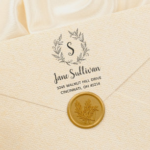 Modern Botanical Monogram Custom Return Address Rubber Stamp