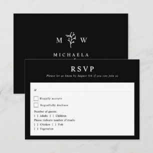 Modern Botanical Monogram Initials Wedding RSVP Card