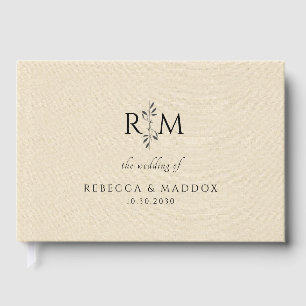 Modern Botanical Monogram Ivory Wedding Guest Book