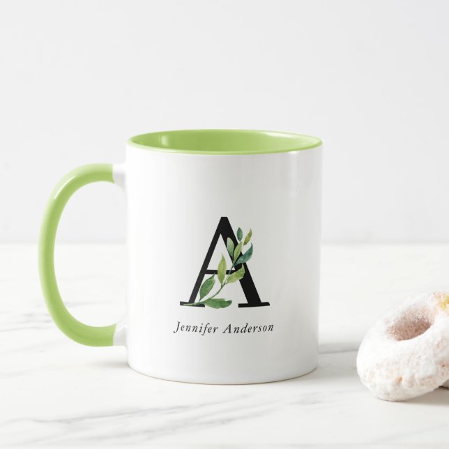 Modern Botanical Monogram Mug (With Donut)