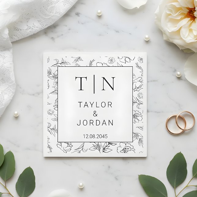 Modern Botanical Monogram Wedding Custom Napkins (Creator Uploaded)