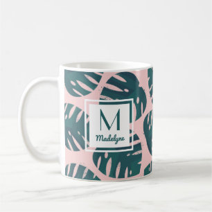 Modern Botanical Monstera Leaf Personalized Coffee Mug